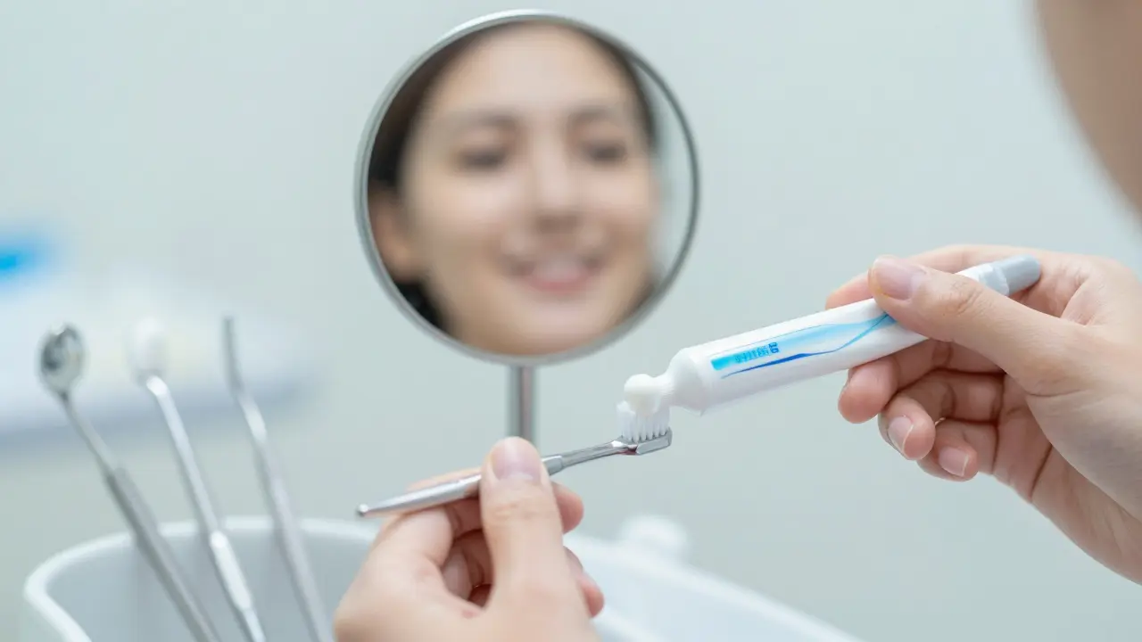 Applying sensitive toothpaste to a tooth after adjustment.