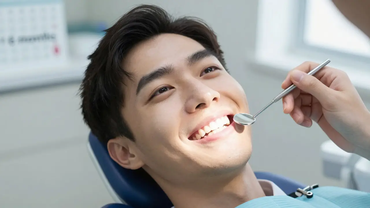 Patient smiling after tartar removal, showing clean teeth and healthy gums.