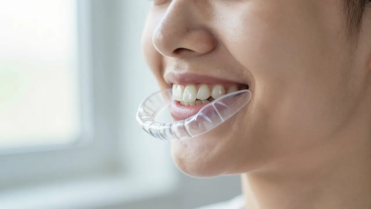 Transparentnít protectivet snímač na zubech pro prevenci bruxismu