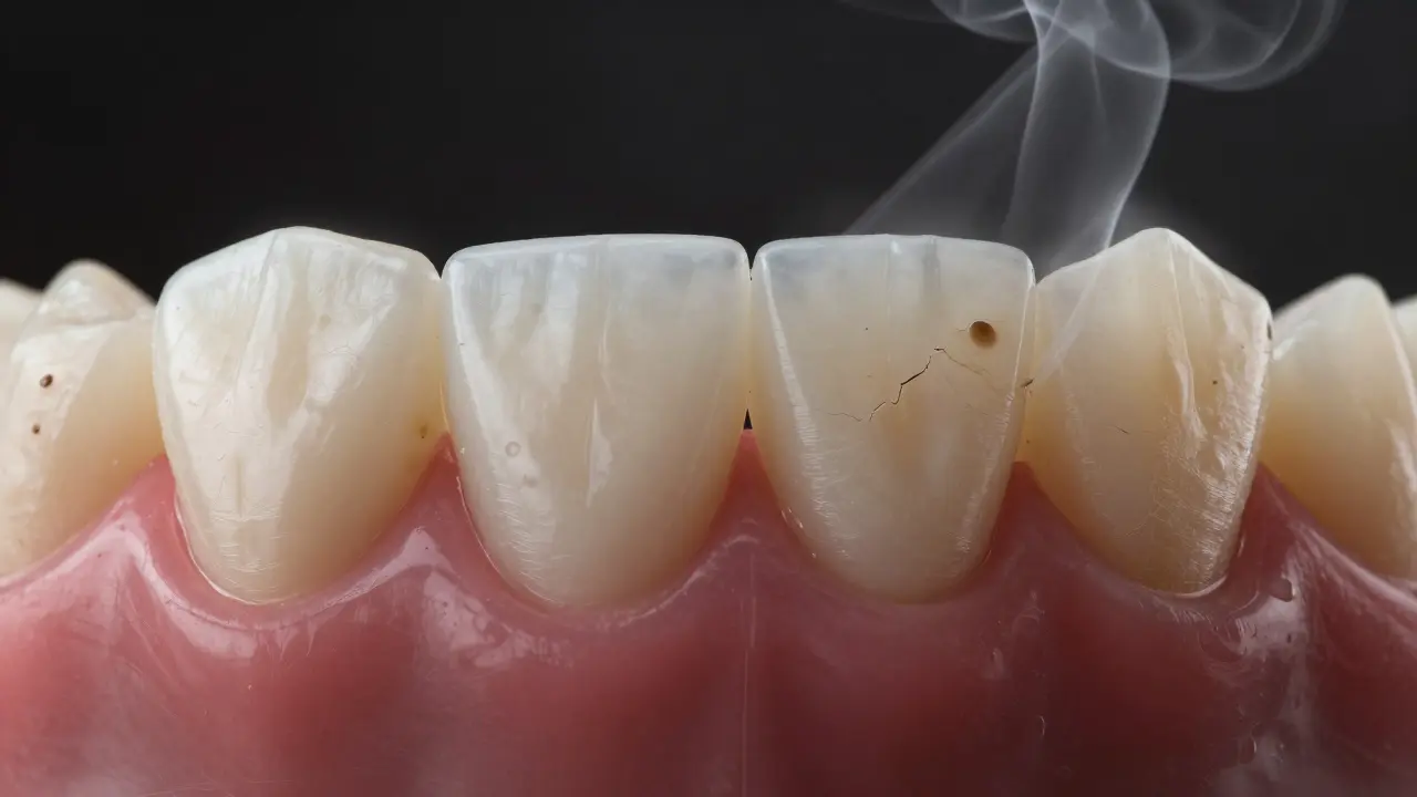Detailní záběr opotřebovaného silikonového materiálu zubů