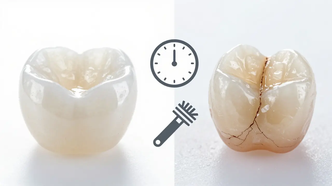 Srovnání odolné keramiky a opotřebovaného kompozitního materiálu