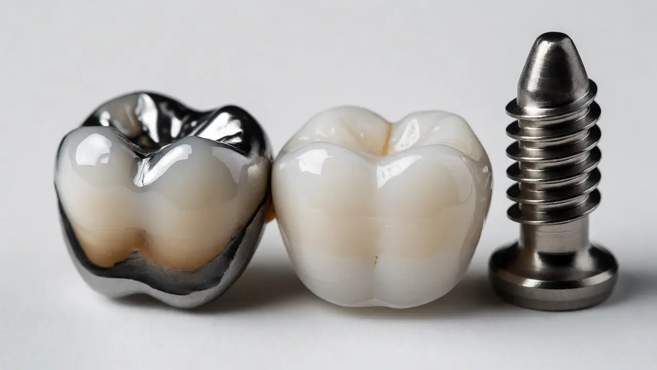 Porovnání kovokeramické a celokeramické korunky s implantátem